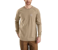 Men's Carhartt FR Force Cotton Long Sleeve T-Shirt | No Pocket | Khaki 