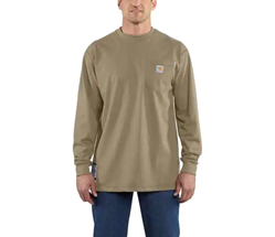 Men's Carhartt FR Force Cotton Long Sleeve T-Shirt | Khaki 