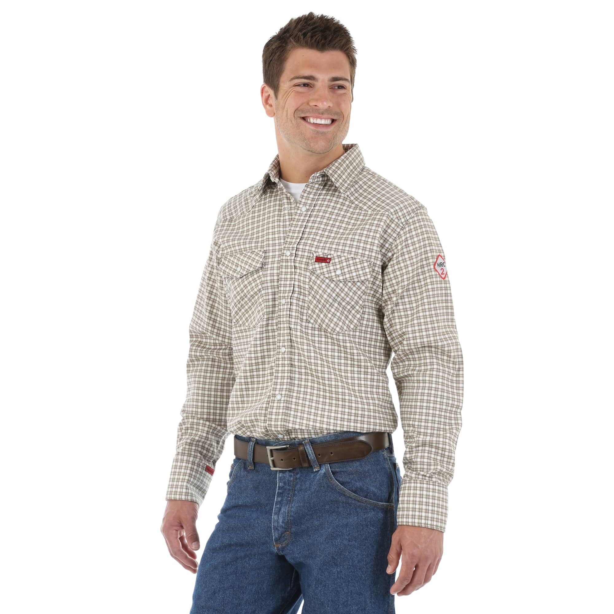 Wrangler - Flame Resistant Long Sleeve Twill Work Shirt - Khaki